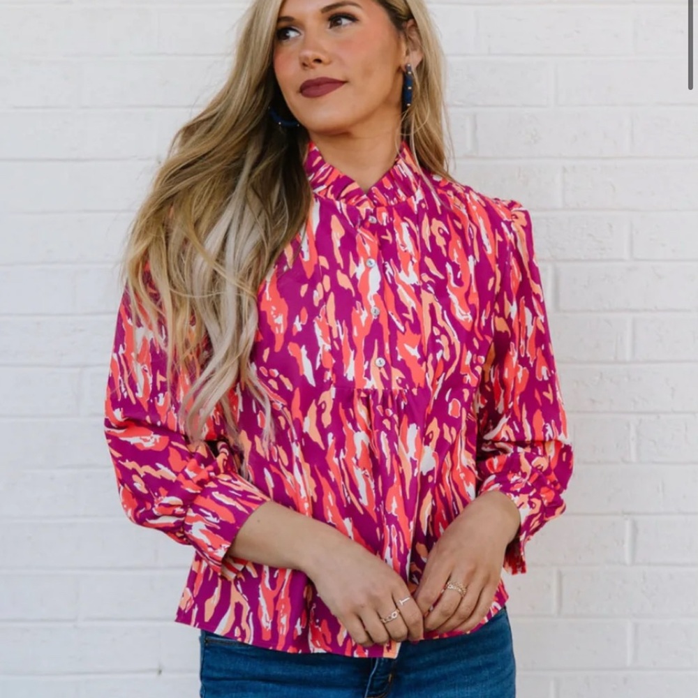 Michelle McDowell Chic Orange and Purple Patterned Women's Blouse
